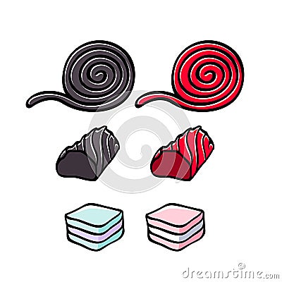 Licorice and marshmallow candies set vector illustration. Vector Illustration