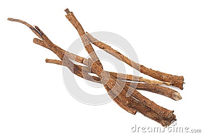 Licorice roots isolated on white background Stock Photo