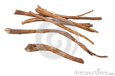 Licorice roots isolated on white background Stock Photo