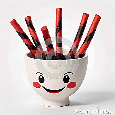 Licorice stick candy red black happy face Stock Photo