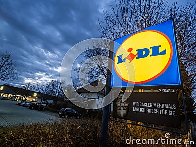 Lidl at dusk Editorial Stock Photo