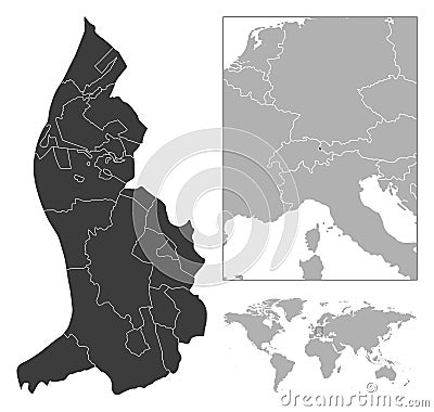 Liechtenstein - detailed country outline and location on world map. Vector Illustration