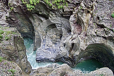 Liechtenstein Gorge - landmark attraction in Austria. Running water and rocks Stock Photo