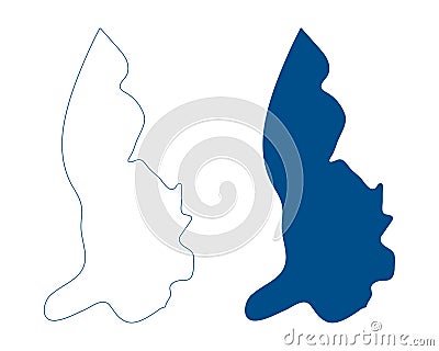 Liechtenstein map vector. High detailed vector outline and blue silhouette map of Liechtenstein. All isolated on white background. Vector Illustration