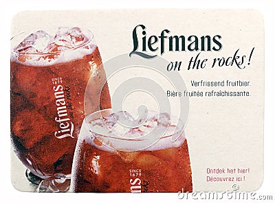 Liefmans coaster with advertisements for fruit beer. Editorial Stock Photo