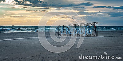 Liepaja city title at Baltic beach. Editorial Stock Photo