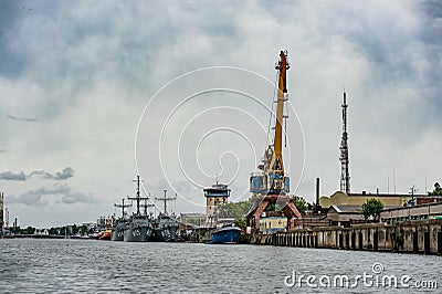 View of Liepaja port from the Water. Editorial Stock Photo