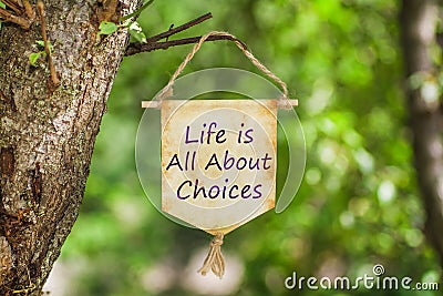 Life is all about choices on Paper Scroll Stock Photo