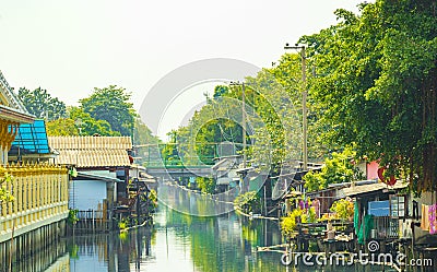 Life along Prem Prachakon canal river Don Mueang Bangkok Thailand Stock Photo