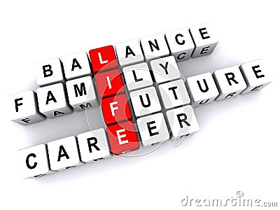 Life balance family future career word blocks Stock Photo