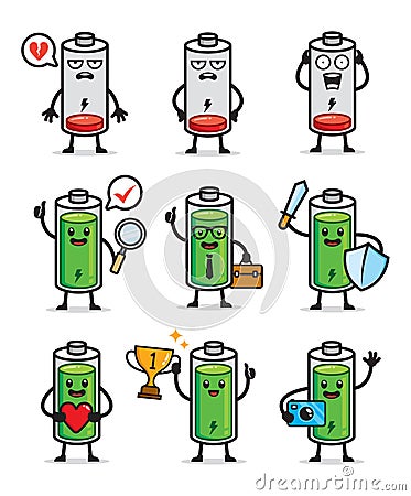 Set of battery character design vector Vector Illustration