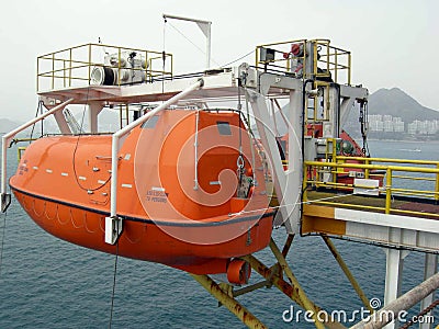Life boat on Semi submersible rig in south Korea. Stock Photo