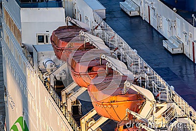 Life boats of a large ferry.. Editorial Stock Photo