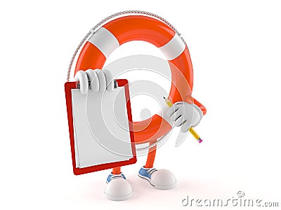 Life buoy character with blank clipboard Stock Photo