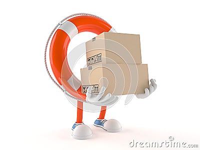 Life buoy character with boxes Stock Photo