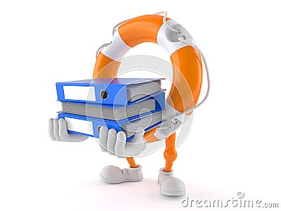 Life buoy character carrying ring binders Cartoon Illustration