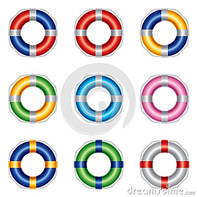 Life buoy in different colours Vector Illustration