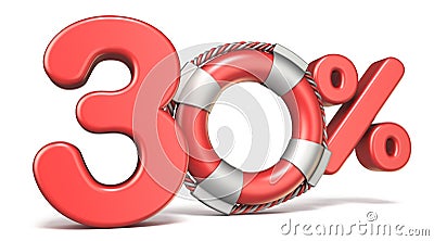 Life buoy 30 percent sign 3D Cartoon Illustration