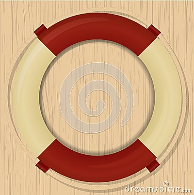 Life buoy on a wooden background Vector Illustration