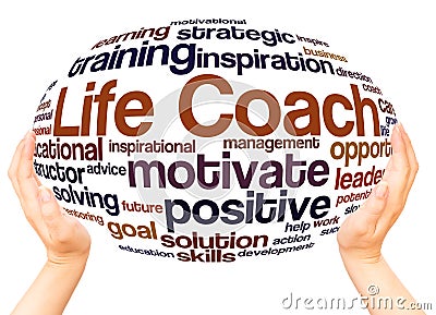 Life Coach word cloud hand sphere concept Stock Photo