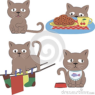 Life cute gray cat Vector Illustration