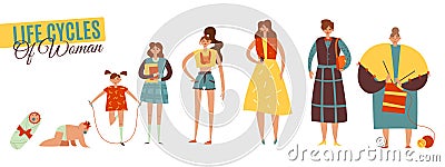 Life Cycles Of Woman Set Vector Illustration