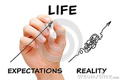Life Expectations vs Reality Arrows Concept Stock Photo