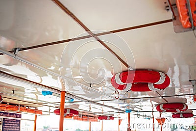 Life float on boat ceiling Stock Photo