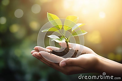 ecology green agriculture hand nature plant leaf life care growth. Generative AI. Stock Photo