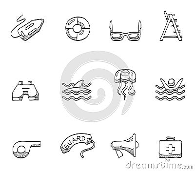 Life Guard icons in sketches Stock Photo