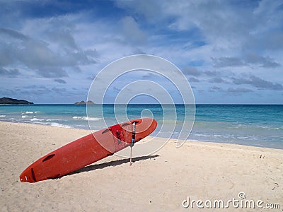 Life Guard Rescue Surfboard sits Beach Stock Photo