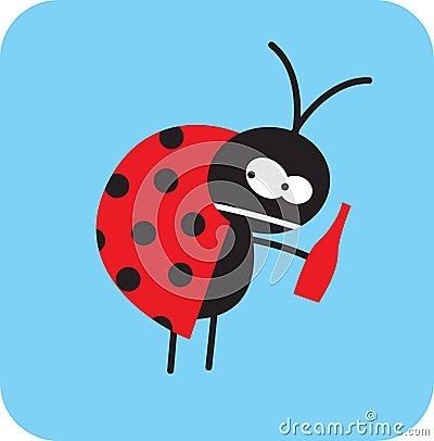 Life of insects. sad beetle with a bottle of soda. Vector Illustration