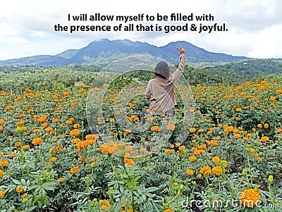 Self affirmation - I will allow myself to be filled with the presence of all that is good and joyful. Stock Photo