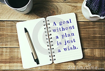 Quotes - A Goal Without A Plan Is Just A Wish Stock Photo