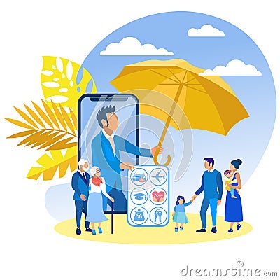 Life Insurance for Family Members Cartoon Flat. Vector Illustration