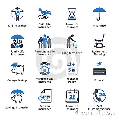 Life Insurance Icons - Blue Series Vector Illustration