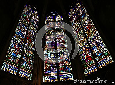 Life of Joseph - Stained Glass in Mechelen Cathedral Stock Photo