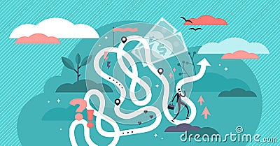 Life journey vector illustration. Flat tiny symbolic person destiny concept Vector Illustration