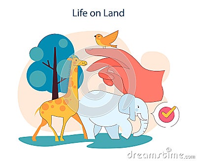 Life on Land. Fostering terrestrial ecosystems and wildlife preservation Vector Illustration