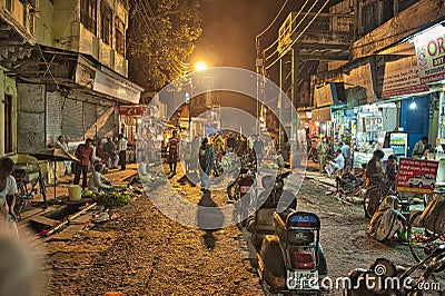 Life on the narrow streets of ancient city of Varanasi Editorial Stock Photo