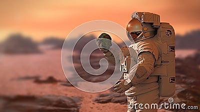 Life on planet Mars, astronaut discovers bacterial life on the surface of a rock Stock Photo