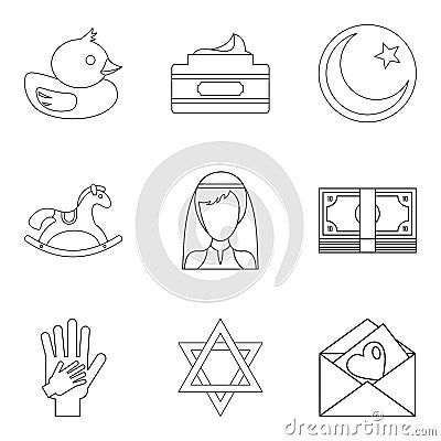 Life partner icons set, outline style Vector Illustration