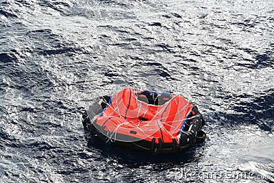 Life raft adrift Stock Photo