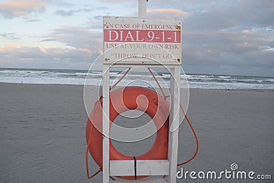 Emergency life raft at Cocoa Beach, Florida Editorial Stock Photo