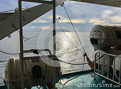 Life raft containers on board a ship. 7th of December 2016. Editorial Stock Photo