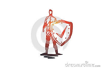 Life, save, shield, safety, protection concept. Hand drawn isolated vector. Vector Illustration