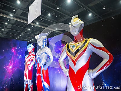 Life size of Ultraman Ginga, Gaia and zero model is a Japanese television series produced by Tsuburaya Productions. Editorial Stock Photo