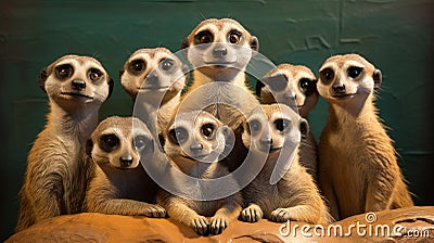 A life-sized sculpture of a group of meerkats, each meticulously crafted to capture their unique postures and personalities Stock Photo