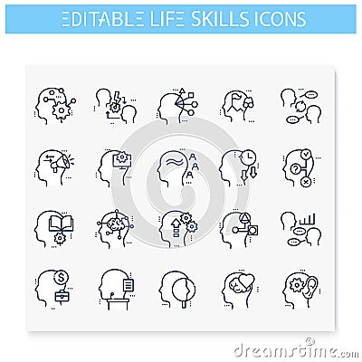 Life skills line icons set. Editable illustrations Cartoon Illustration