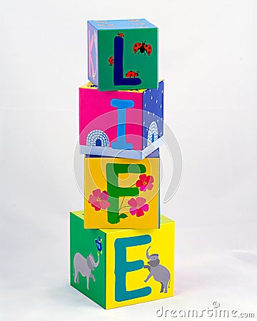 Life spelled with blocks Stock Photo
